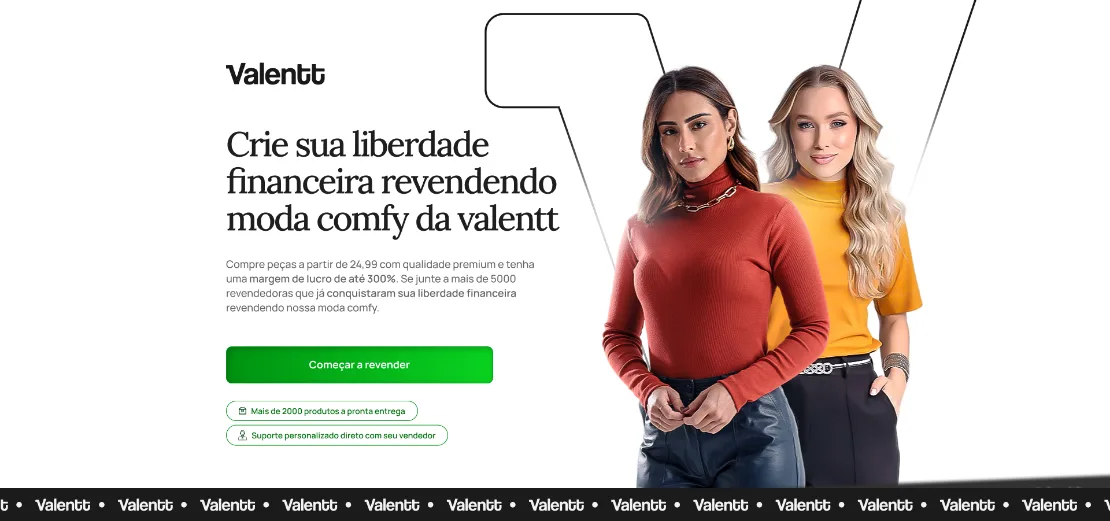 Valentt — landing page de revenda de moda